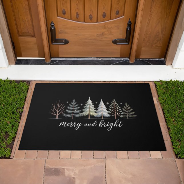 Merry and Bright Trees Christmas Holiday Winter Doormat (Outdoor)