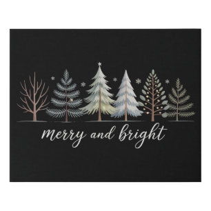 Merry and Bright Trees Christmas Holiday Winter Faux Canvas Print