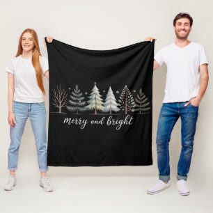 Merry and Bright Trees Christmas Holiday Winter Fleece Blanket