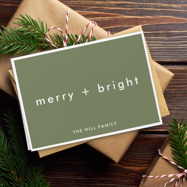 Merry and Bright | Trendy Moss Green Christmas Holiday Card (Creator Uploaded)