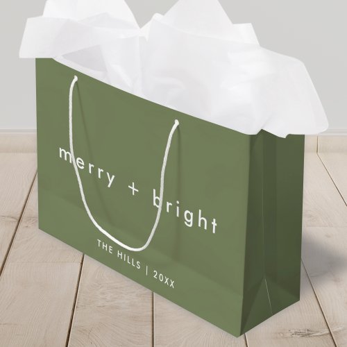 Merry and Bright  Trendy Moss Green Christmas Large Gift Bag