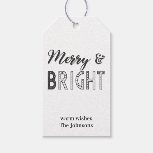 Merry and Bright Typography Black White Christmas Gift Tags