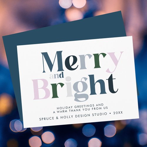 Merry And Bright Typography Business Christmas Holiday Card