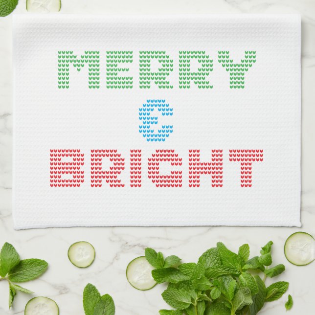 Merry And Bright Typography Christmas Kitchen Towel (Folded)