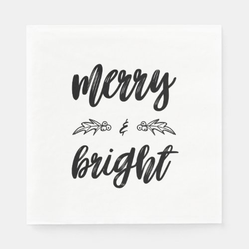 Merry and Bright Typography Christmas Napkins