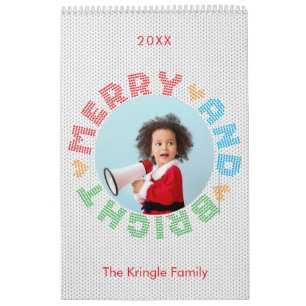 Merry And Bright Typography Christmas Photo Calendar