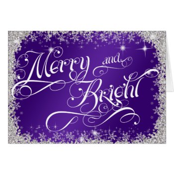 Merry and Bright Typography Purple PERSONALIZE Card 