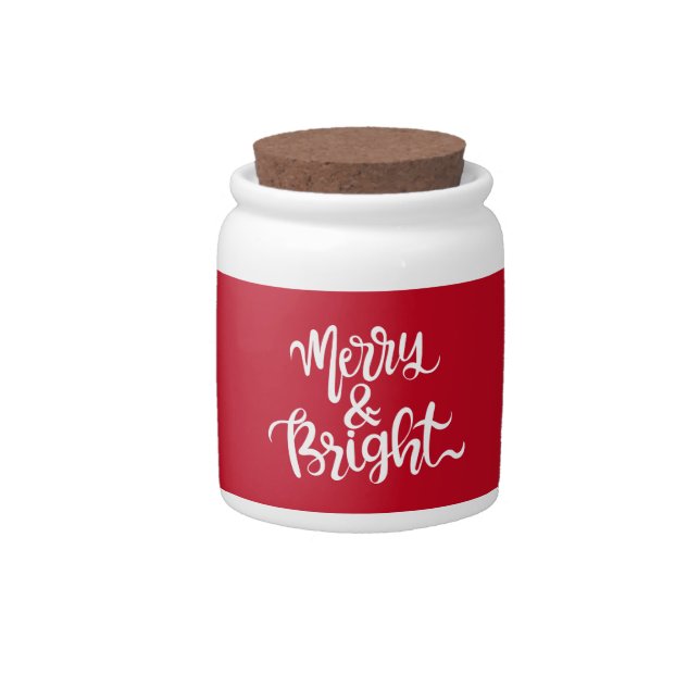 Merry and Bright Typography Script Red  Candy Jar (Front)