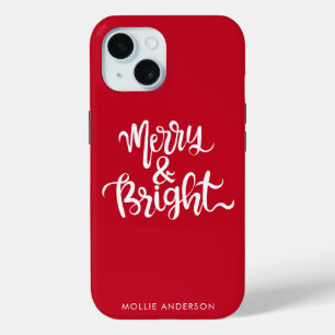 Merry and Bright Typography Script Red iPhone 15 Case