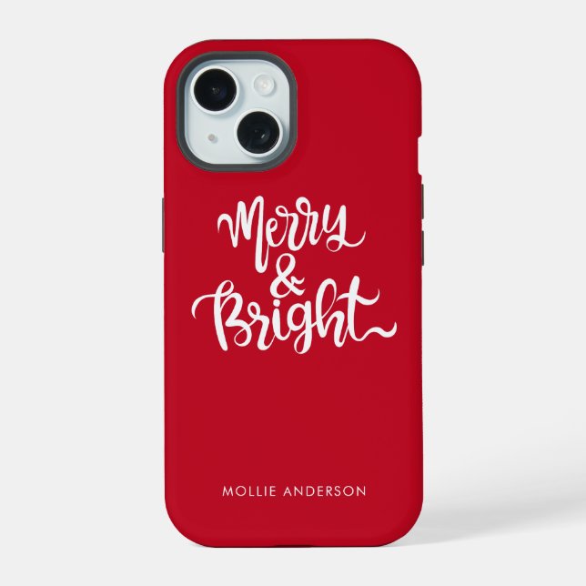 Merry and Bright Typography Script Red  Iphone Case (Back)
