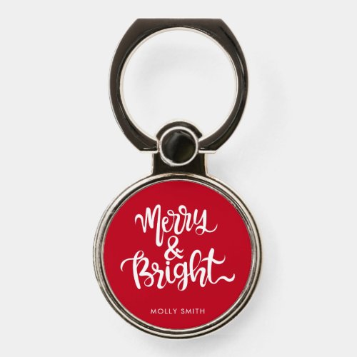 Merry and Bright Typography Script Red  Phone Ring Stand