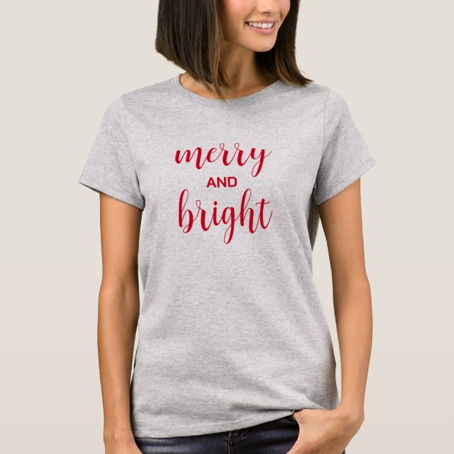 Merry And Bright Typography T-Shirt (Front)