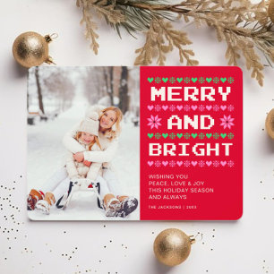 Merry and Bright Ugly Christmas Sweater Photo Holiday Card