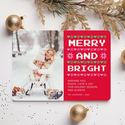 Merry and Bright  Ugly Christmas Sweater Photo Holiday Card