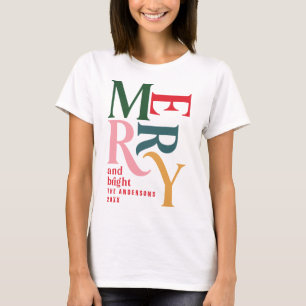 Merry and bright vintage colorful Christmas T-Shirt
