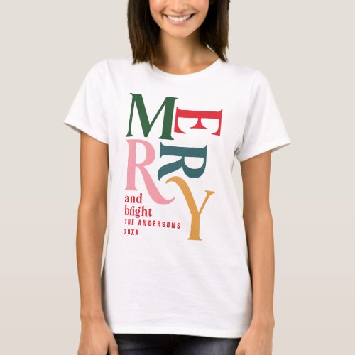 Merry and bright vintage colorful Christmas T_Shirt