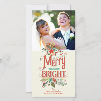 Merry and Bright Vintage Country Floral Photocard Holiday Card