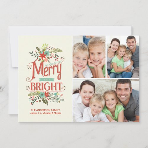 Merry and Bright Vintage Floral 3_Photo Collage Holiday Card