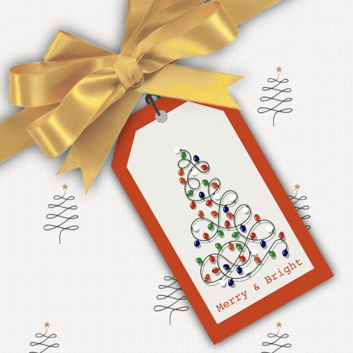 Merry and Bright Vintage Lights Orange Graphic Gift Tags