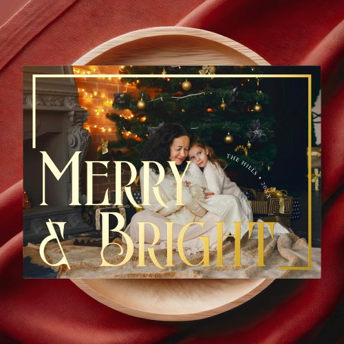 Merry And Bright Vintage Photo Foil Holiday Card