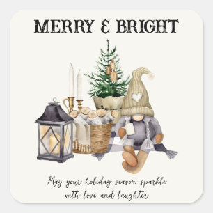 Merry and bright water color Christmas sticker 