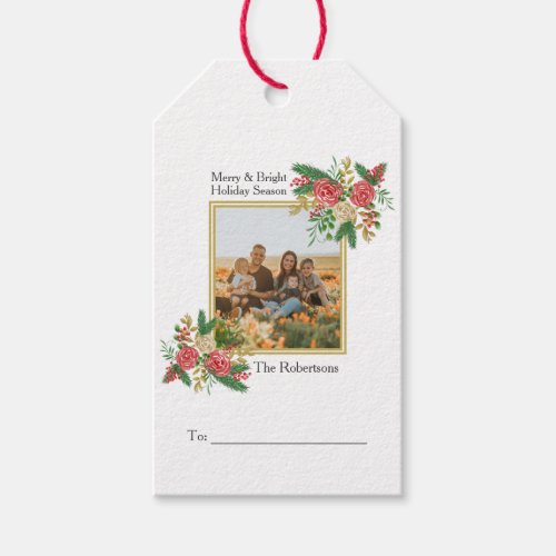 Merry and Bright Watercolor Family Photo Holiday  Gift Tags