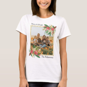 Merry and Bright Watercolor Roses Family Holiday T-Shirt