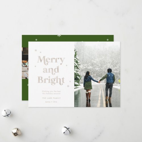 Merry and Bright White Gold Photo Holiday Card