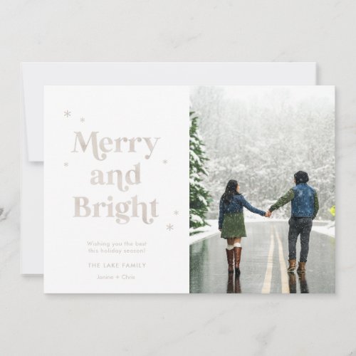 Merry and Bright White Gold Photo Holiday Card