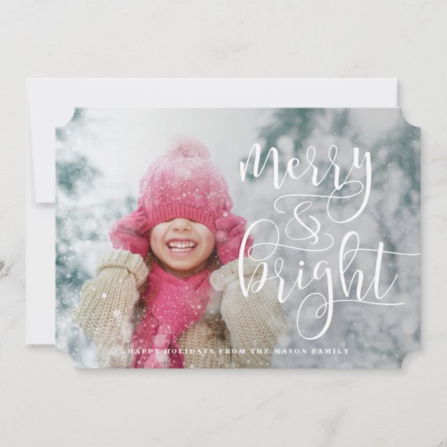 Merry And Bright White Overlay Holiday Photo (Front)