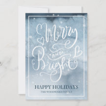 Merry And Bright White Script Watercolor Snow
