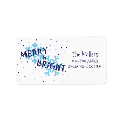 Merry and Bright White Snowflake Holiday Label