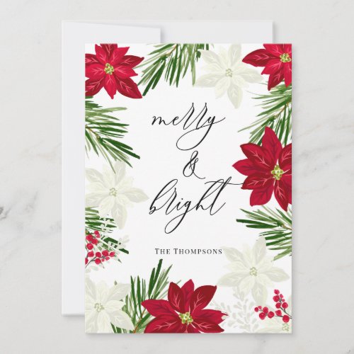 Merry and Bright Winter Red Bold Poinsettia White  Card