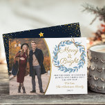 Merry and Bright Winter Wreath Gold Glitter Photo Holiday Card<br><div class="desc">Merry and Bright Winter Wreath Gold Glitter Photo Holiday Card</div>