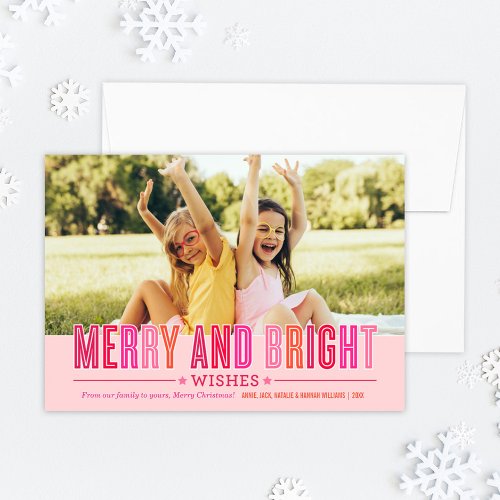 Merry and Bright Christmas Photo Card | Red &amp; Pink