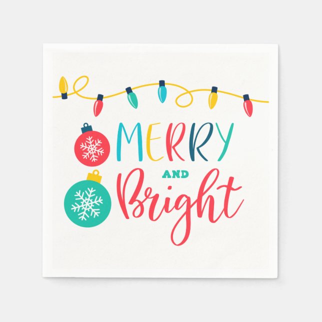Merry and Bright with a string of lights Napkins (Front)