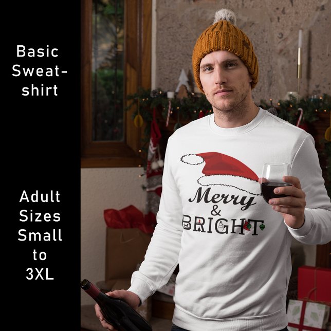 Merry and Bright with Santa Hat Christmas Sweatshirt (Merry and Bright with Santa Hat Christmas Sweatshirt)