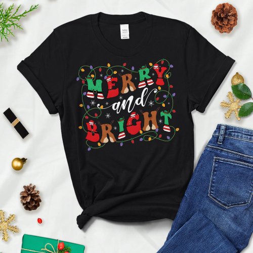 Merry and Bright Womens Christmas shirtWomans T_Shirt