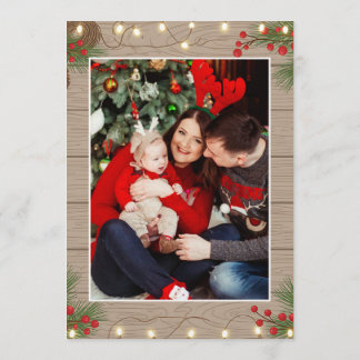 Merry and Bright Wooden texture Family 2 Photo Holiday Card