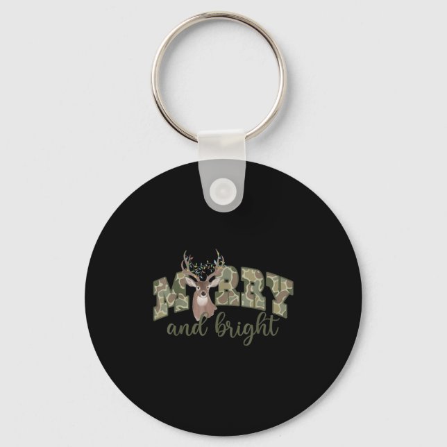Merry And Christmas Bright Camouflage Reindeer Xma Keychain (Front)