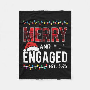 Merry And Engaged 2025 Red Plaid Matching Christma Fleece Blanket