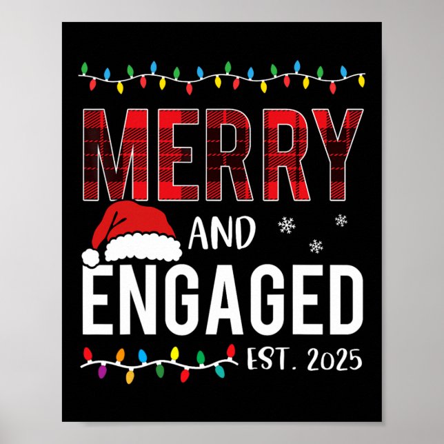 Merry And Engaged 2025 Red Plaid Matching Christma Poster (Front)