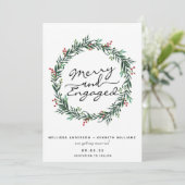Merry and Engaged Christmas Wreath Save The Date Holiday Card (Standing Front)