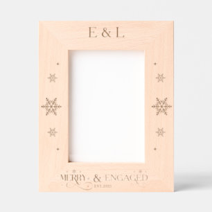 Merry and Engaged Couple Snowflake Script Engraved Frames