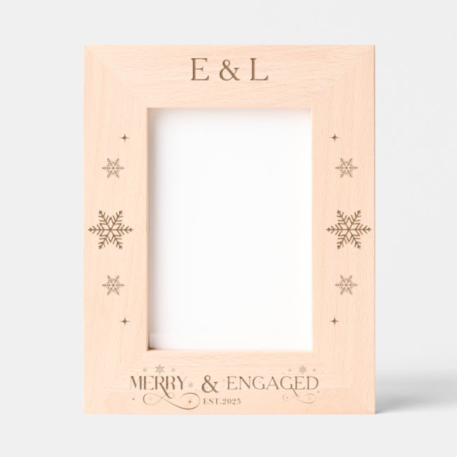 Merry and Engaged Couple Snowflake Script Engraved Frames (Front)