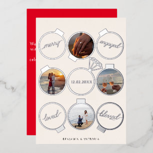 Merry and Engaged Ornaments Multiple Photo Foil Holiday Card