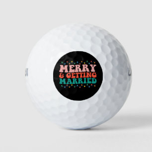 Merry And Getting Married Couple Christmas Groovy Golf Balls