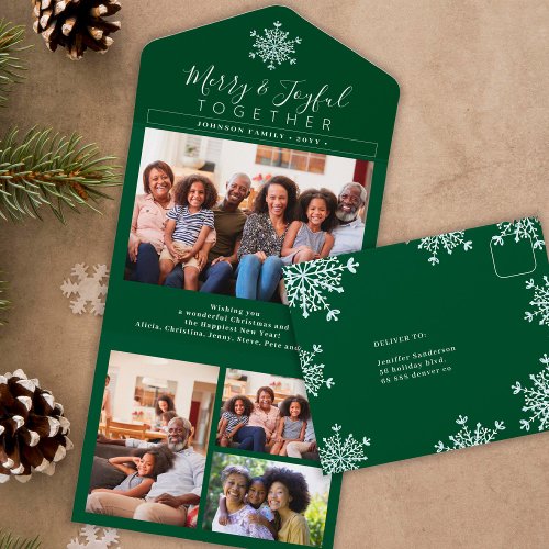 Merry and Joyful together 4 photo rustic Christmas All In One Invitation