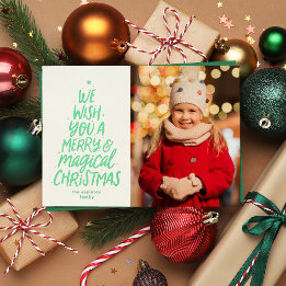Merry and magical Christmas tree green photo Foil Holiday Card