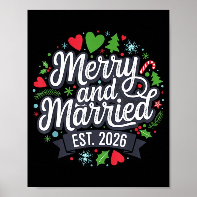 Merry And Married 2026 - Matching Couple Christmas Poster (Front)